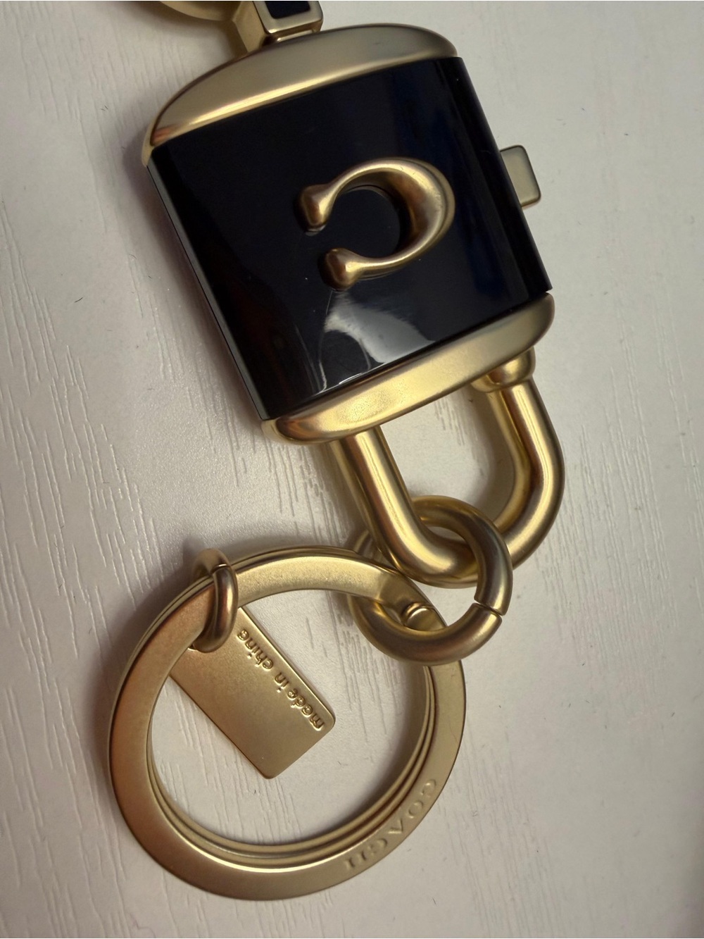 Coach Black and Gold Signature Padlock Key Fob